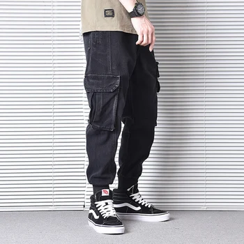 Streetwear Módy Mužov Džínsy Loose Fit Multi Vrecká Cargo Nohavice Kvalitné Japonské Vintage Dizajnér Hip Hop Rifle Mužov Joggers