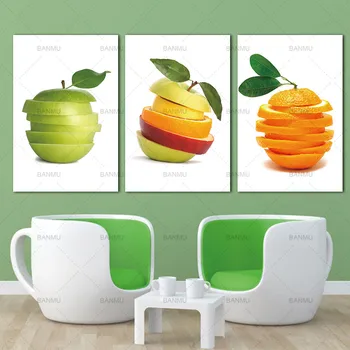 Conisi 3 Panely Severskej Kuchyne Plagát Domova Vytlačí Ovocie Pomaranče Zelené Jablká na Maliarske Plátno pre obývaciu izbu Dekorácie