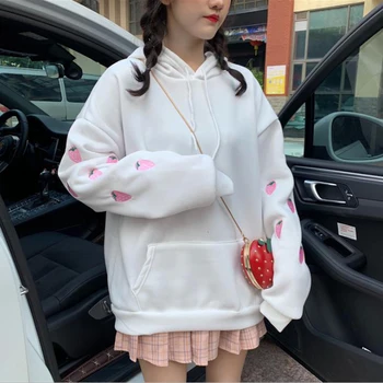 2020 Jeseň Dámske Oblečenie Mikiny Cute Teen Harajuku Jahoda Pastel XXL Nadrozmerné Voľné Voľný čas mikina s Kapucňou pre Dievčatá