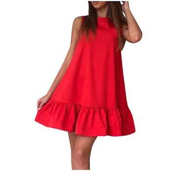 40# dámske Letné Šaty Príležitostné O tvaru Farbou Vesta bez Rukávov Mäkké Skladaný Šaty v Lete Dovolenku na Pláži Mini Šaty