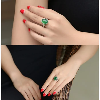 PANSYSEN Vintage Oválne 12x15MM Emerald Chalcedony Prst Nastaviteľné Prstene pre Ženy, Mužov Veľkoobchod 925 Silver Výročie Krúžok