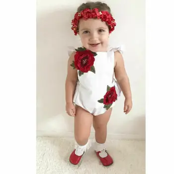 Batoľa Detská Baby Dievčatá Sladké 3D Výšivky, Kvetinové Jumpsuit bez Rukávov Sunsuit Oblečenie Oblečenie Playsuit