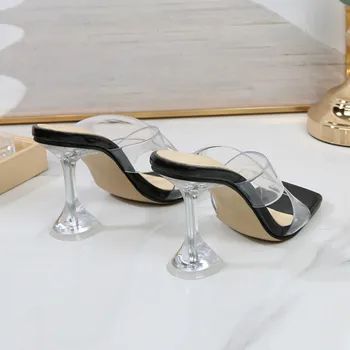 MAIERNISI 2020 PVC Jelly Sandále Crystal Otvoriť Leňoch Vysoké Podpätky Ženy Transparentné Päty Sandále, Papuče Zľava Čerpadlá Veľká Veľkosť 46
