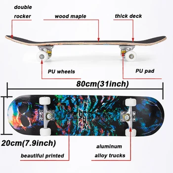Jusenda Skateboard Dvojité Rocker 80 cm Chlapci Dievčatá Mini Longboard Kompletný Teenagerov Skate Board Javor Paluba S Ložiská Kolies