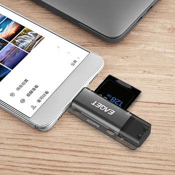 EAGET EZ08 Kariet, Typ-C Micro-USB OTG USB 3.0 Pamäťová Karta Multi-Function Card Reader, s SD/TF Slot pre Kartu