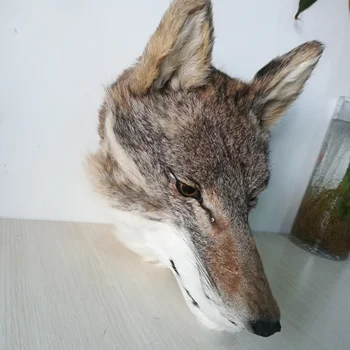 V reálnom živote hračka vlk hlavu veľké 30x25cm pevný model polyetylénu&kožušín, vlk stenu pandent remeselné domáce dekorácie hračka darček b1526