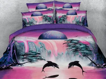 Dolphin tlač perinu king size 3d ružová vodopád posteľná bielizeň twin set plný kráľovná 3/4pcs deti, dospelých home decor bedlinen darček