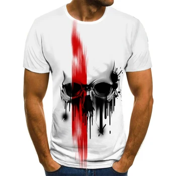 Leto pánske T-Shirt Nové 3D tlač t-shirt pánske lebky diabol T-shirt Letné Čierne Tričko okolo krku pláži T-shirt