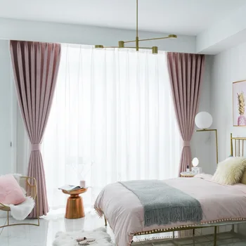 Svetlo Luxusné Ružové Bavlnené a Ľanové Blackout Závesy pre Obývacia Izba Hrubé Moderný Minimalistický Nordic Okno Opony pre Spálne