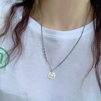 S925 Thai striebro retro osobnosti reťazca náhrdelník s okrúhlym karty list prívesok nepravidelný sveter reťazca pre sladké dievča dary