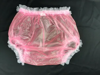 Haian Dospelých Inkontinencia Pull-Plastové Nohavice Čipky Nohavičky Farba Transparentná Ružová S Bielou Čipkou P006A-5