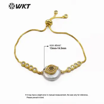 WT-MB110 kolo očí, tvar cubic zirconia micro pave Náramok prírodné sladkovodné perly Náramok žena nastaviteľné Náramok Šperky