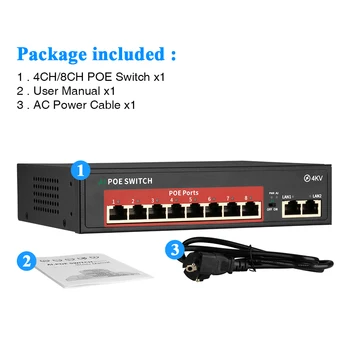 Techage 4CH 8CH 52V Sieť POE Switch pre Ethernet IP Kamera&Wireless AP&CCTV kamerový Systém, So 10/100Mbps IEEE 802.3 af