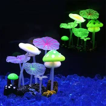 9pcs Fluorescenčné Umelé Rastliny akvárium Dekorácie v Akváriu Vodu Trávy Lotus Húb Ozdoby Akvárium Krajiny