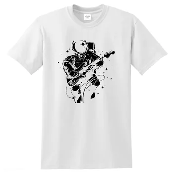 T-Shirt Zábavné astronaut hrá na gitaru tlač mužov Tshirt o-neck t-shirts muž Novej pánskej Bežné Vysoko Kvalitnej Bavlny topy tees