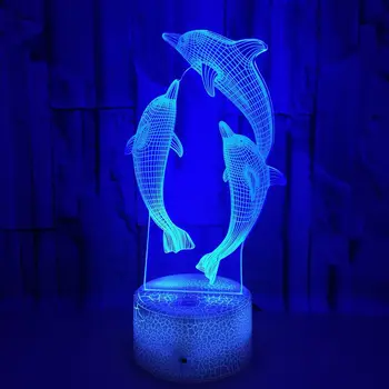 Nové 3D Lampa Optické Ilúzie Nočné Svetlo Dolphin 7 Farieb USB LED Nočné Čítanie pre Deti Izby Dekorácie Bluetooth Reproduktor Base