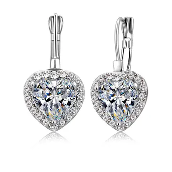 Krásne Očarujúce Náušnice CZ 925 Sterling Silver Šperky Elegantné Crystal Svadobné Náušnice Srdce Tvar Ženy Šperky