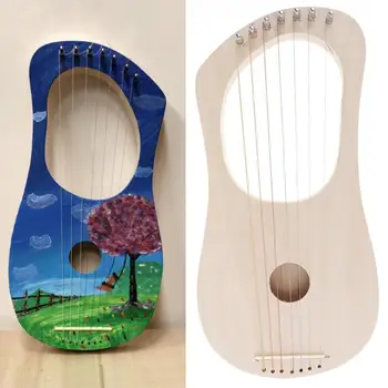 7 Reťazce Lýra Harfa DIY Kit Pevné Lipa String Nástroj Handwork Maľovanie Montáž pre Začiatočníkov Dieťa Deti Zábavné Umenie