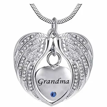 Babička Anjel Krídla Birthstone Kremácie Urč crystal Náhrdelník Srdce Pamätník Prívesok z Nehrdzavejúcej Ocele, Šperky