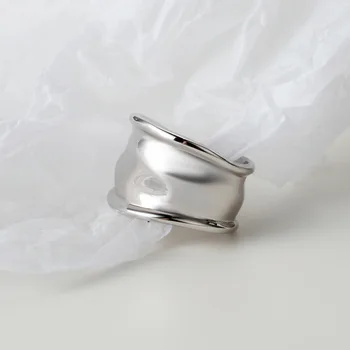 Silvology 925 Sterling Silver Nepravidelný Lesklý Široký Krúžky Jednoduché Najvyššej Kvality Temperament Prstene pre Ženy 925 Módne Šperky