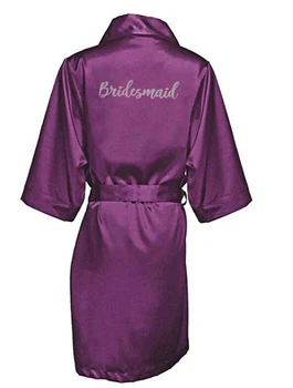 Nové purpurový plášť strieborný písanie matka ženícha svadobné šaty Krátke Nevesta kimono bridesmaid, saténový župan drop shipping