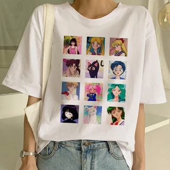 Sailor Moon Harajuku Ullzang T Shirt Ženy 90. rokov kórejský Štýl Zábavné Anime T-Shirt Cute Cat Tričko Estetické Cartoon Top Tee Žena