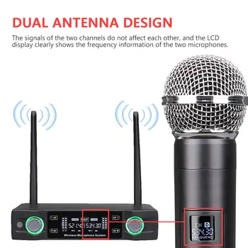 Bezdrôtový Mikrofón System Professional UHF Automatické Mikrofón 2 Kanály Frekvencie Nastaviteľný Dynamický Mikrofón pre Karaoke