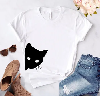 Mačka pri Pohľade Nepozerať Ženy tričko Bežné Bavlna Lumbálna Funny t-shirt Darček Pre Pani Yong Dievča Top Tee Kvapka Loď Rýchlo ZY-280