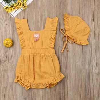 2ks Letné Deti Oblečenie Novorodenca Baby Girl Prehrabať Romper Jumpsuit+Klobúk Sunsuit Oblečenie Letné Bavlnené Oblečenie 0-24M