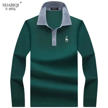 SHABIQI Muži Polo Tričko Pánske Dlhý Rukáv Pevné Polo Shirts Camisa Bežné bavlna Pološte viacerých farba Plus veľkosť 6XL7XL8XL9XL10XL