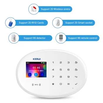 KERUI W20, WIFI, GSM Alarm Systém Wireless Home Security APP Remote Jazyk Prepínač Ovládania 2,4-Palcový Dotykový Displej Budík System Kit