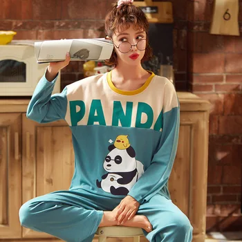 2021 Jar Nový kórejský Štýl Jednoduché Dlhým rukávom Pyžamo Ženy Sladké a Roztomilé Anime, Komiksu, Pyžamá Home Service Oblek