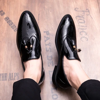 Kožené Mužov formálne topánky vonkajšie dizajnér luxusné elegantné módne oxford strapec pošmyknúť na mužov šaty svadobné party topánky veľká veľkosť 47