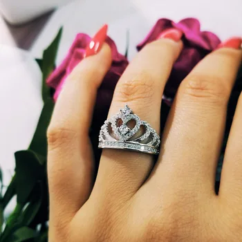 Pevné Reálne 925 Sterling Silver Ring Prst korunná princezná Krúžok pre Ženy Šperky Čisté Svadobné Zapojenie R4595S
