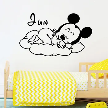Disney Vlastné Meno Mickey Mouse Stenu, Nálepky Dekor Škôlky Deti Babys Miestnosti Dekorácie Odtlačkový Nálepky Nástenné Maľby Samolepky Na Stenu