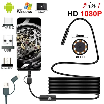 Typ C Nových 8.0 mm Endoskopu Kamera 1080P HD USB Endoskop s 8 LED 1/2/5M Kábel Nepremokavé Inšpekcie Borescope pre Android PC