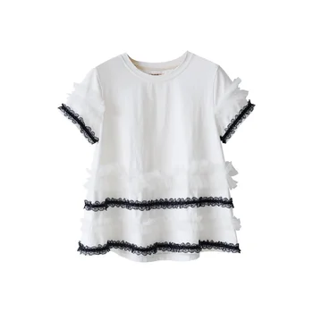 Imakokoni biele čipky-krátke rukávy originálny dizajn wild slim top chudnutie T-shirt žena lete 2030969