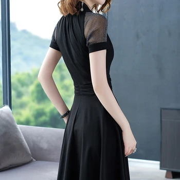 Čierne Sexy tvaru Šaty 2020 Lete Ženy Krátke rukáv Midi Bežné Strany Office Lady Boho Módne, Elegantné Červené Šaty Vestidos