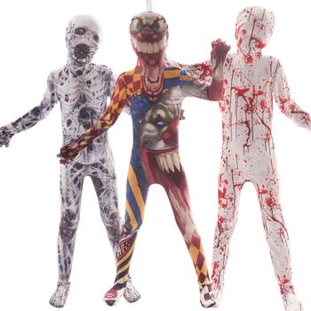 Deti Halloween Cosplay Kostýmy Strašidelné Krvavé Jumpsuit Efektné 3D Tlač Kostra Karneval Klaun Múmiový Horror Party oblečenie
