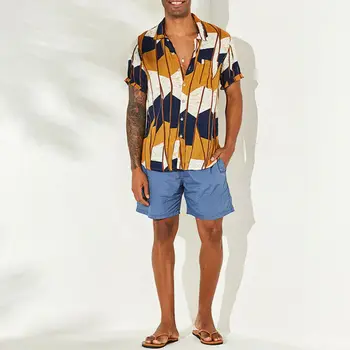Muži Havajské Letné Kvetinové Vytlačené Farebné Beach Holiday Fashion Krátky Rukáv Tábor Tričko Topy Voľné Bežné Štíhlejší Fit Košele