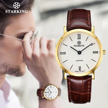 STARKING Japan Quartz Hodinky Muži Fashion Top Značky Všetky Čierne Originálne Kožené Sapphire Business Náramkové hodinky Male Retro Hodiny 3ATM