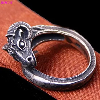BOCAI s925 šterlingov strieborné prstene Nové Ručné osobnosti Thai Strieborný Prsteň pánske Retro Čínskeho Zverokruhu ovce hlavu 925 Strieborný Prsteň