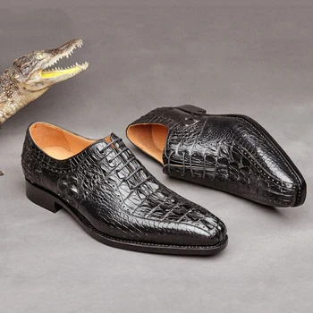 Pánske kožené business topánky ručne vyrábané goodyear falcované šaty topánky krokodílej kože