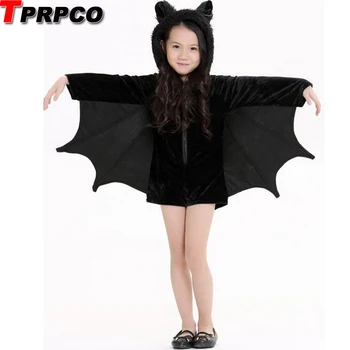 Dieťa Dievčatá Black Bat Halloween Kostým S Kapucňou Jumpsuit Romper Cosplay Oblečenie S Krídlami Uši Pančuchy Pre Dieťa Dospievajúce Dievčatá
