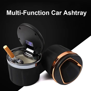 Auto Popolník Multi-Function Pokryté Auto Cigaretový Zapaľovač s LED Svetlom Popolník pre Interiér Auto Accessorie Auto Príslušenstvo