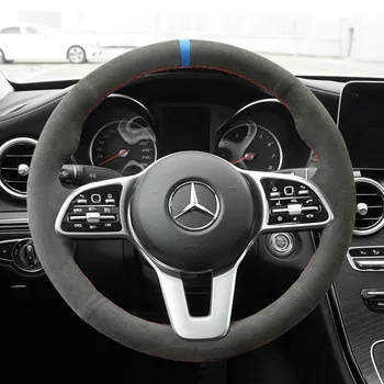 Všetky Čierny Semiš Kožené Volantu, Ručné Šitie Zábal Kryt vhodný Pre Mercedes Benz Triedy 19-20 GLC GLB 2020 CLS 18-20