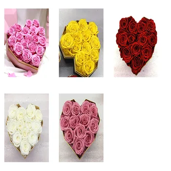 Luxusné Večný Rose Diamond Heart Shape Ruží v Darčekovej krabičke Konzervované Ruže Kvet Na Deň matiek