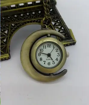 Vintage Bronze Moon Star Kruhu Quartz prívesok hodín hodinky rotujúce COOL Darček Náhrdelník vreckové hodinky