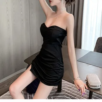 Elegantné Bez Ramienok Bodycon Šaty Žien 2020 Módne Bez Rukávov Červené Biele Krátke Mini Šaty Kórejské Oblečenie Sexy Party Šaty Club