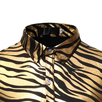 Striebro Zebra Pruhované Tlač Tričko Mužov 2019 Nočný Klub Slim Fit Dlhý Rukáv Pánske Šaty, Košele Strany Svadobné Smoking Tričko Muž Camisa